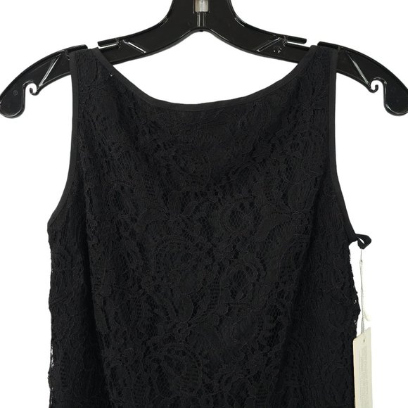 Gather & Gown Sheath Dress Women Size 0 Sleeveless Black Floral Lace Overlay NEW - Picture 10 of 13